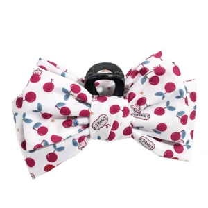 Cute cherry print bow hair claw clip, sweet fabric shark clip for women and girls daily styling.