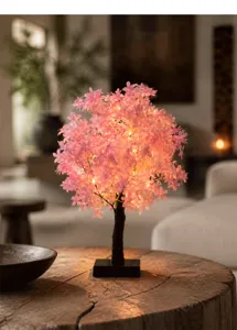 Roze LED kersenbloesem boom lamp, vintage kunstmatige bloemen nachtlamp voor kamer thuis decor.