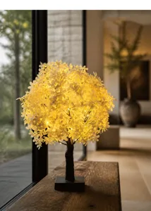 LED kersenbloesem boom lamp detail, warm sfeervol bloemtak licht voor slaapkamer decoratie.