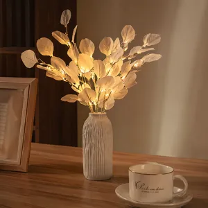 Lámpara de Mesa LED de Árbol de Abedul Minimalista Nórdico Con Jarrón de Cerámica Plisado Flor de Simulación Decoración de Escritorio Luz Nocturna de Atmósfera