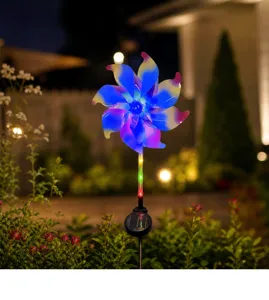 Solar Windmühle Gartenleuchte Detailansicht bunte LED wasserdichte Rasenbeleuchtung Deko