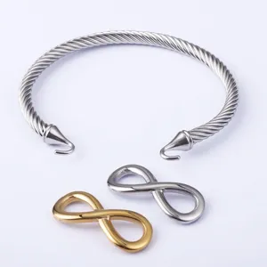 Bracelet Jonc en Acier Inoxydable Torsadé pour Femmes Breloques en Huit de l'Infini Bijoux de Mode en Acier au Titane