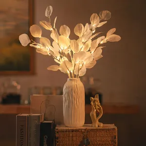 Lámpara de mesa LED artificial nórdica en jarrón de cerámica blanca decoración hogar