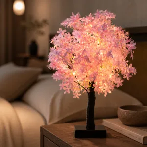 Retro Kersenbloesem Boom Bureauledlamp LED Warm Licht Kunstbloemen Takken Nachtlampje voor Slaapkamer Thuis Decoratie