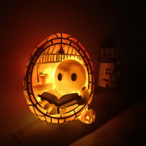 Ornamento Fantasma che Legge in Resina Vasca da Bagno Luce Notturna Scrivania Decorazione Creativa Zucca Atmosfera Festa