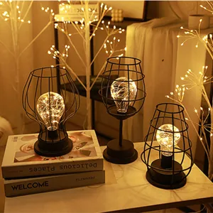 Kreative LED Eisenkäfig Tischlampe, warme dekorative Stimmungsleuchte für Bar und Schlafzimmer.