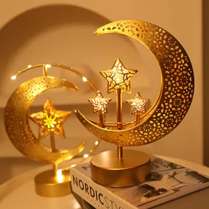 LED Iron Moon Star Night Light Desktop Festival Decorative Lamp Warm Glow Home Decor