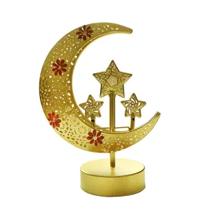 LED Iron Moon Star Lamp Festival Decorative Night Light Gold Metal Room Decor Gift