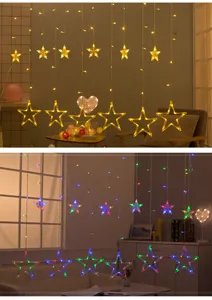 LED Ster Gordijn Lichtketting voor Kerstfeest Kamer Decoratie Warme en Kleurrijke Sfeer