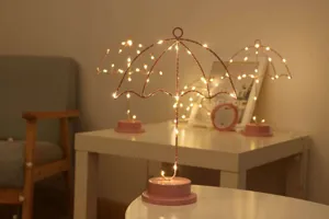 LED Hierro Paraguas Lámpara de Mesa Rosa Decorativa Luz Nocturna Retro INS Estilo