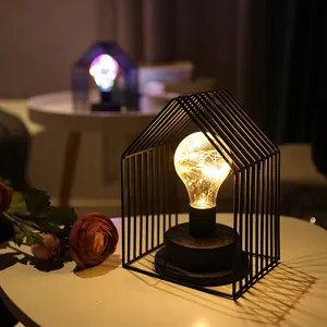 Minimalistische ijzeren kunst huis tafellamp slaapkamer decoratieve nachtlamp met warme LED.