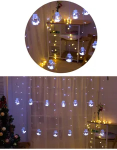 LED string lights detail view, transparent wish ball pendant, warm holiday atmosphere lighting.