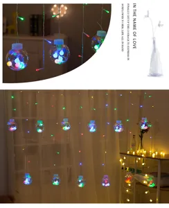 LED wish ball curtain string lights for indoor and outdoor holiday party room decor.
