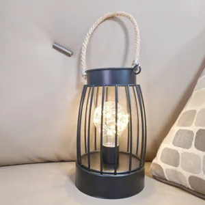 Lámpara de mesa minimalista de metal con cuerda, luz nocturna LED USB decorativa para hogar.