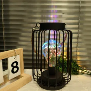 Estilo INS linterna jaula de hierro recargable LED luz de noche con cadena de luces coloridas