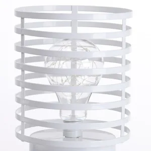 Minimalistische witte ijzeren tafellamp met ingebouwde LED-lampjes voor de slaapkamer.