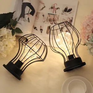 Vintage Industriële LED IJzeren Bureaulamp Retro Amerikaanse Stijl Holle Kooi Tafellamp Decoratieve Nachtlamp Voor Huis Kantoor Bar