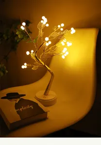 Gouden LED lichtboom nachtlampje, USB aangedreven bonsai decoratieve lamp voor slaapkamer.