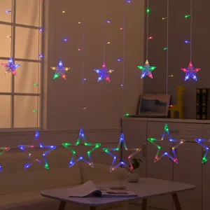LED ster gordijn lichtketting voor kerst feestkamer decoratie en sfeervolle sfeerverlichting