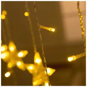 Warme LED sterren lichtketting voor kamerdecoratie, gezellige raamgordijn sfeerlichtjes voor feesten.