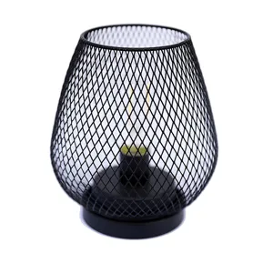 Zwarte metalen draadmesh LED tafellamp minimalistisch nachtlampje voor slaapkamer studie