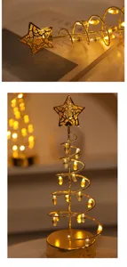 Goldene spiralförmige LED-Christbaum-Tischlampe mit Stern, warme Beleuchtung Weihnachtsdeko.