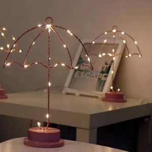 Lámpara de Mesa de Paraguas de Hierro LED Rosa Guirlande Decoración Estilo Retro Ins