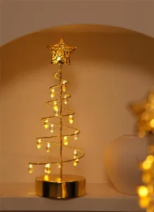 Goldener LED-Weihnachtsbaum Tischleuchte warme Umgebungsbeleuchtung Detailaufnahme