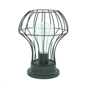 Retro zwarte ijzeren draad kooi tafellamp met LED lampje voor gezellige binnenhuis verlichting.