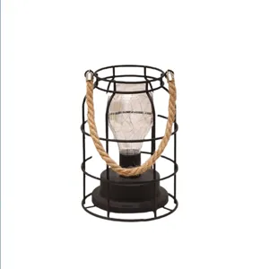 Linterna LED de hierro recargable con asa de cuerda de cáñamo, luz nocturna de ambiente minimalista.
