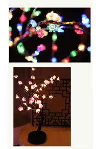 Gedetailleerd overzicht van de romantische LED kersenbloesem boomlamp met heldere bloemen.