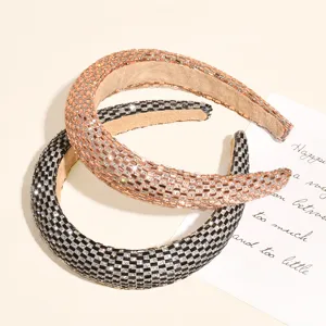 Cerchietto per capelli largo imbottito con strass luminosi accessori moda donna