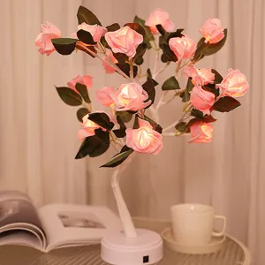 Creatieve LED Rozenbloem Boom Lamp Modern Minimalistisch Nachtlampje Batterij USB Aangedreven Tafellamp Voor Kerstmis Huis Slaapkamer Decoratie