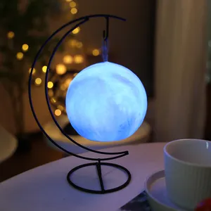 Lampe lune 3D veilleuse changement de couleur avec support en metal pour chambre deco cozy