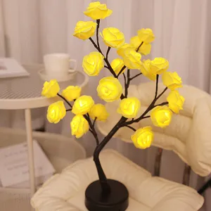 LED roos boom lamp decoratieve nachtlamp met warme gele bloemen voor slaapkamer decor