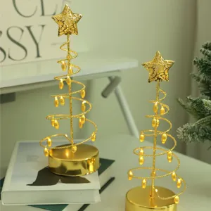 Goldene spiralförmige Weihnachtsbaum LED Tischlampe Deko festliche Lichter Nachttischlampe