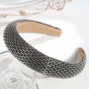 Cerchietto per capelli largo imbottito di perle argento fascia intrecciata elegante donna