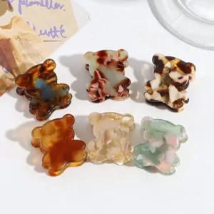 Cute mini bear hair claw clips for women, sweet acrylic hair accessories for bangs and daily styling.