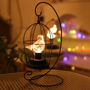LED vogelkooi nachtlampje ijzeren kunst romantische decoratieve lamp voor gezellige kamerinrichting