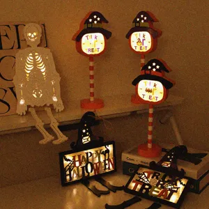 Halloween Feest Decoratieve LED Hanglampen Houten Pompoen Schedel Vleermuis Heks Huis Lantaarns Voor Binnen Sfeer Huis Decoratie