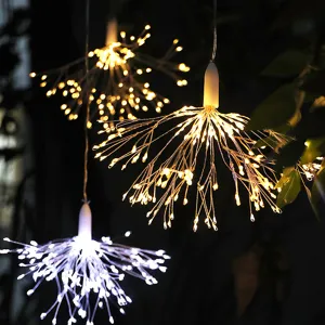 Hangende LED vuurwerk verlichting warm wit koperdraad lichte ketting buitentuin