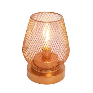 Lámpara de mesa LED de malla metálica oro rosa, luz nocturna cálida para dormitorio.
