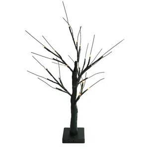 Schwarze LED Deko Baum Leuchte mit warmem Licht und Sockel für Schlafzimmer und Raumdekoration.