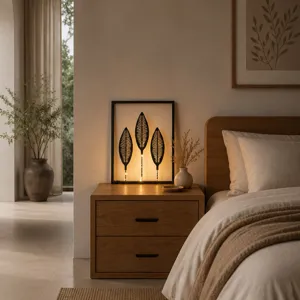 Luce notturna LED moderna in ferro battuto a foglia, lampada decorativa da comodino per camera
