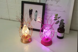 Gedetailleerd overzicht van creatieve LED-ananas tafellampen met draadmandontwerp.
