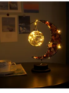 Lampe de bureau LED en fil de cuivre lune veilleuse photo créative cadeau décoration