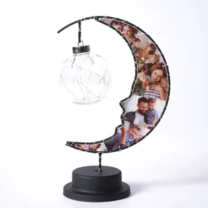 Lampe de table lune photo personnalisee LED fil de cuivre veilleuse decoration chambre cadeau.