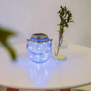 Solar crackle glass LED lantern light for outdoor garden, patio, and balcony decoration.