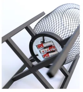 Black metal mesh lantern night light detail showing battery compartment structure and metal stand design.