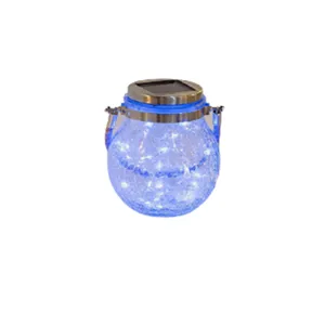 Solar Crackle Glass LED Lantern Outdoor Waterproof Hanging Garden Light Balcony Decor